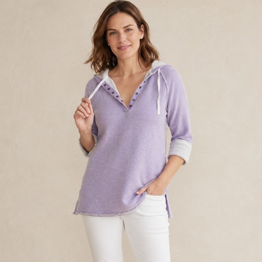 Soft Surroundings Just Beachy Pullover Women’s Small Purple Hooded Waffle Knit